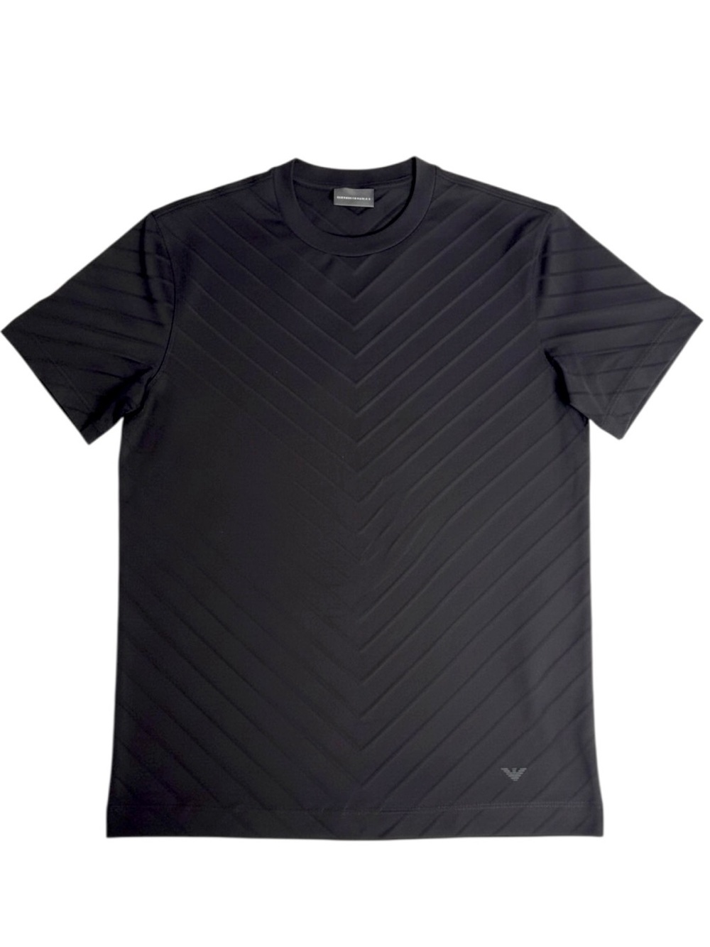 NWOT Emporio Armani Black Chevron Embossed Crew Neck T-Shirt Size M